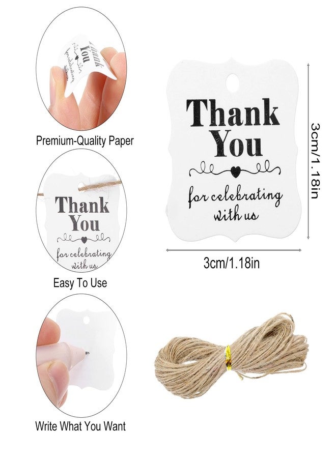 Matwsec 200 PCS Thank You Tags with String, White Thank You Gift Tags for Party Favors Presents Weddings, Bridal and Baby Showers Birthdays Invitation 1.18 X 1.18 Inch - Image 2